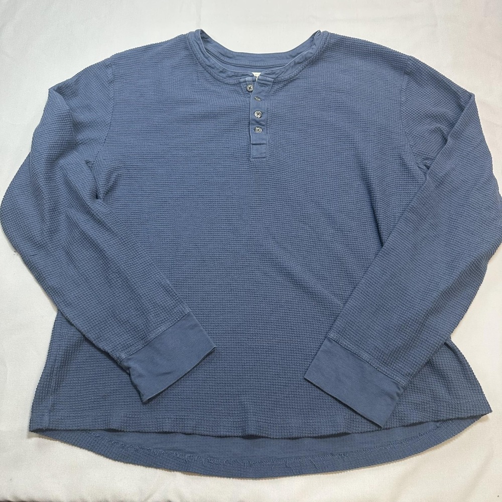 Tecovas Shirt Mens L Blue Henley Waffle Knit Casual Basic Soft Casual